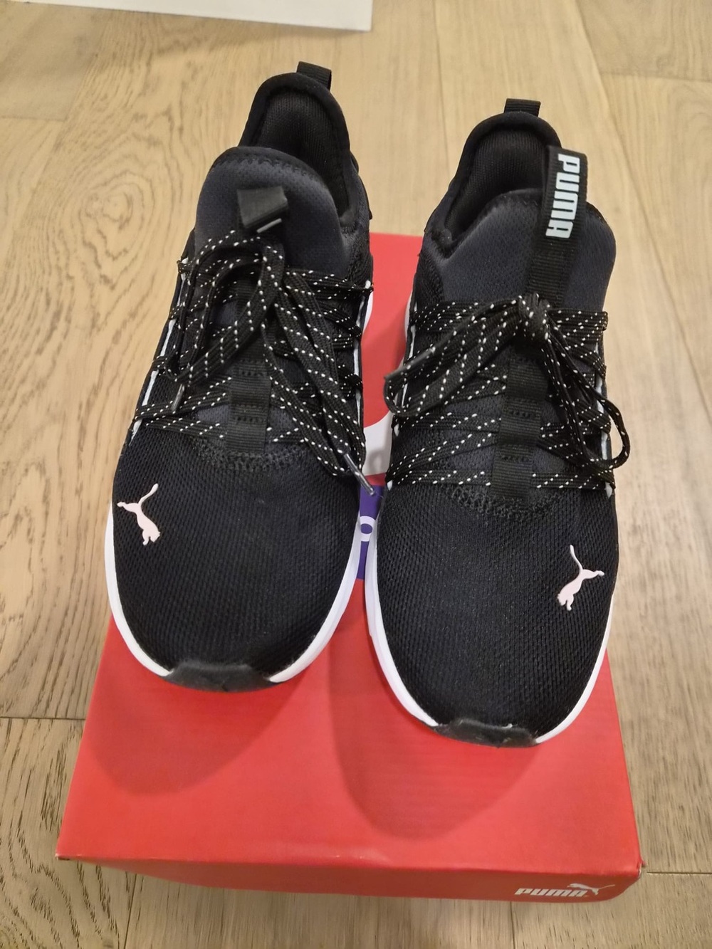 Puma Black and White Knit Lace-Up Sneakers - Picture 5 of 9
